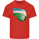 Curled Uzbekistan Flag Ukbek Day Football Mens Cotton T-Shirt Tee Top Red