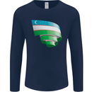 Curled Uzbekistan Flag Ukbek Day Football Mens Long Sleeve T-Shirt Navy Blue