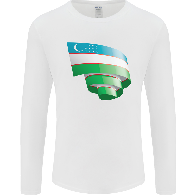 Curled Uzbekistan Flag Ukbek Day Football Mens Long Sleeve T-Shirt White