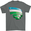 Curled Uzbekistan Flag Ukbek Day Football Mens T-Shirt 100% Cotton Charcoal