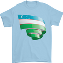 Curled Uzbekistan Flag Ukbek Day Football Mens T-Shirt 100% Cotton Light Blue
