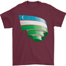 Curled Uzbekistan Flag Ukbek Day Football Mens T-Shirt 100% Cotton Maroon