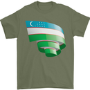 Curled Uzbekistan Flag Ukbek Day Football Mens T-Shirt 100% Cotton Military Green