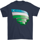 Curled Uzbekistan Flag Ukbek Day Football Mens T-Shirt 100% Cotton Navy Blue