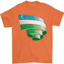 Curled Uzbekistan Flag Ukbek Day Football Mens T-Shirt 100% Cotton Orange