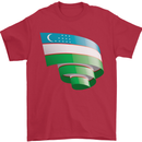 Curled Uzbekistan Flag Ukbek Day Football Mens T-Shirt 100% Cotton Red