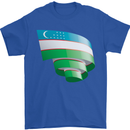 Curled Uzbekistan Flag Ukbek Day Football Mens T-Shirt 100% Cotton Royal Blue