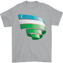 Curled Uzbekistan Flag Ukbek Day Football Mens T-Shirt 100% Cotton Sports Grey