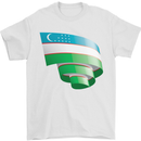 Curled Uzbekistan Flag Ukbek Day Football Mens T-Shirt 100% Cotton White