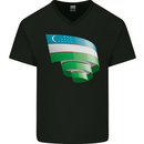 Curled Uzbekistan Flag Ukbek Day Football Mens V-Neck Cotton T-Shirt Black