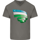 Curled Uzbekistan Flag Ukbek Day Football Mens V-Neck Cotton T-Shirt Charcoal