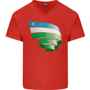 Curled Uzbekistan Flag Ukbek Day Football Mens V-Neck Cotton T-Shirt Red
