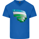 Curled Uzbekistan Flag Ukbek Day Football Mens V-Neck Cotton T-Shirt Royal Blue