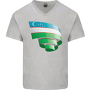 Curled Uzbekistan Flag Ukbek Day Football Mens V-Neck Cotton T-Shirt Sports Grey
