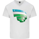 Curled Uzbekistan Flag Ukbek Day Football Mens V-Neck Cotton T-Shirt White