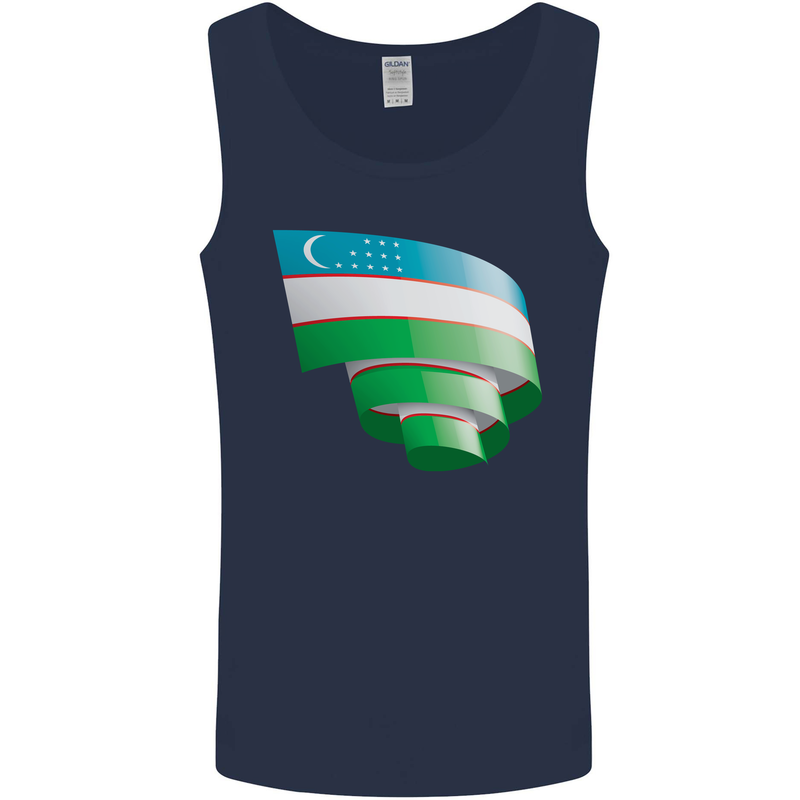 Curled Uzbekistan Flag Ukbek Day Football Mens Vest Tank Top Navy Blue