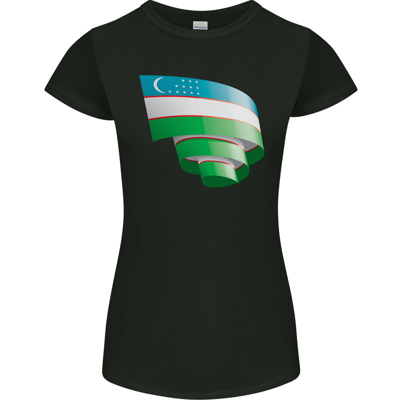 Curled Uzbekistan Flag Ukbek Day Football Womens Petite Cut T-Shirt Black