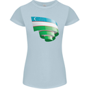 Curled Uzbekistan Flag Ukbek Day Football Womens Petite Cut T-Shirt Light Blue