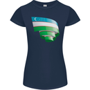 Curled Uzbekistan Flag Ukbek Day Football Womens Petite Cut T-Shirt Navy Blue