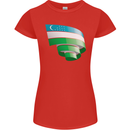 Curled Uzbekistan Flag Ukbek Day Football Womens Petite Cut T-Shirt Red