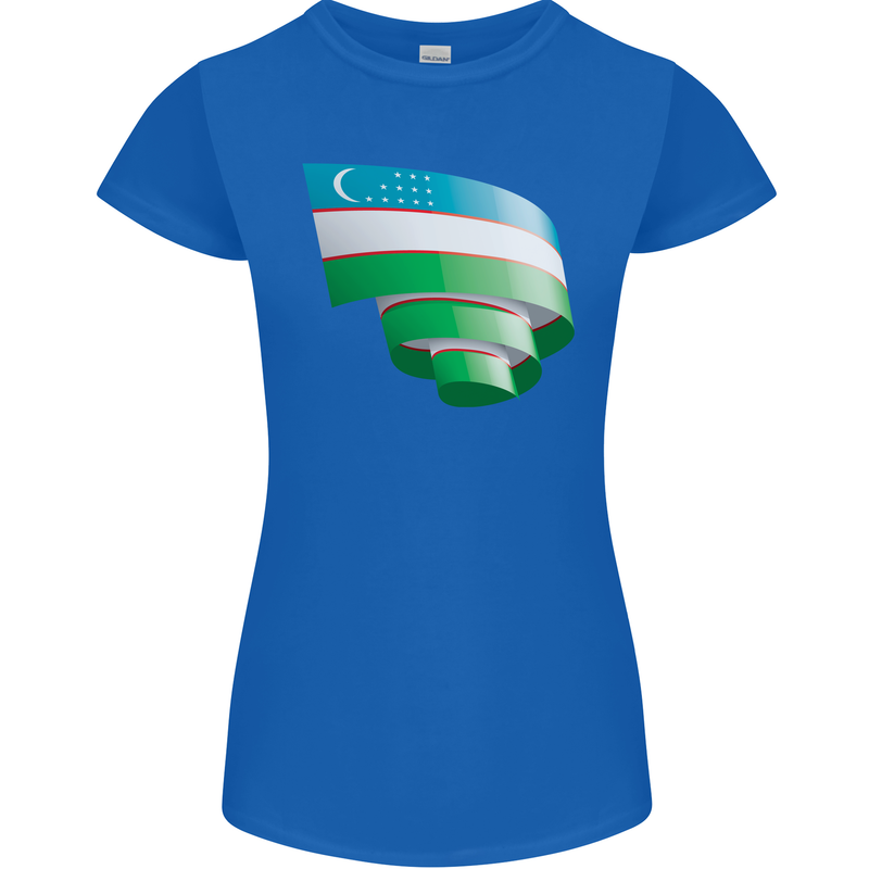 Curled Uzbekistan Flag Ukbek Day Football Womens Petite Cut T-Shirt Royal Blue