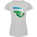 Curled Uzbekistan Flag Ukbek Day Football Womens Petite Cut T-Shirt Sports Grey