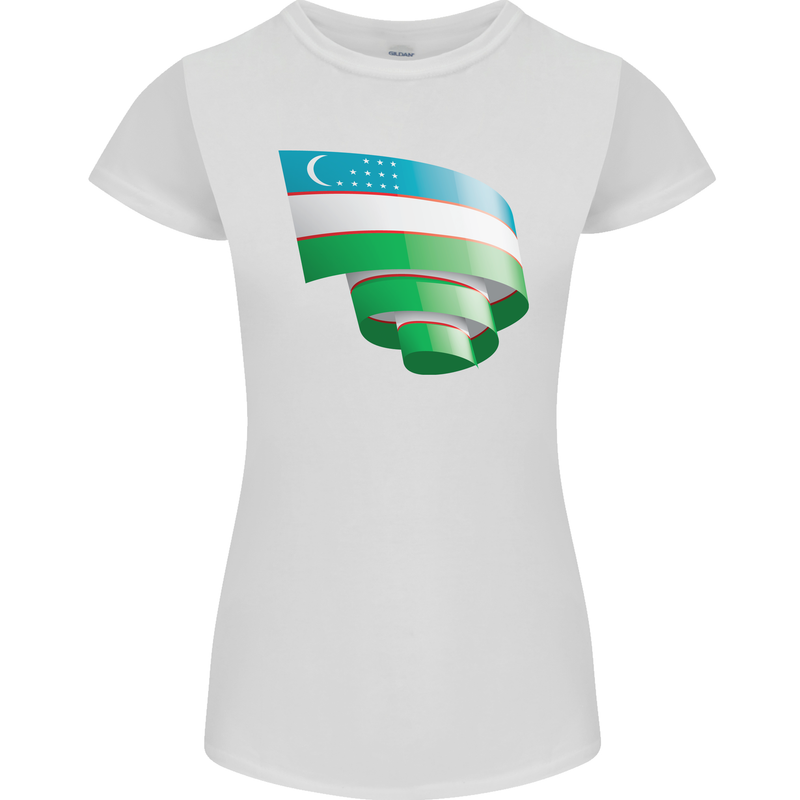 Curled Uzbekistan Flag Ukbek Day Football Womens Petite Cut T-Shirt White