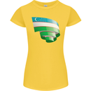 Curled Uzbekistan Flag Ukbek Day Football Womens Petite Cut T-Shirt Yellow