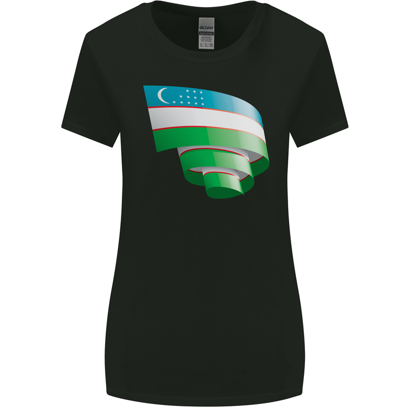 Curled Uzbekistan Flag Ukbek Day Football Womens Wider Cut T-Shirt Black