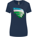 Curled Uzbekistan Flag Ukbek Day Football Womens Wider Cut T-Shirt Navy Blue