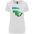 Curled Uzbekistan Flag Ukbek Day Football Womens Wider Cut T-Shirt White
