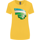 Curled Uzbekistan Flag Ukbek Day Football Womens Wider Cut T-Shirt Yellow