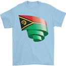 Curled Vanuatu Flag Day Football Mens T-Shirt 100% Cotton Light Blue