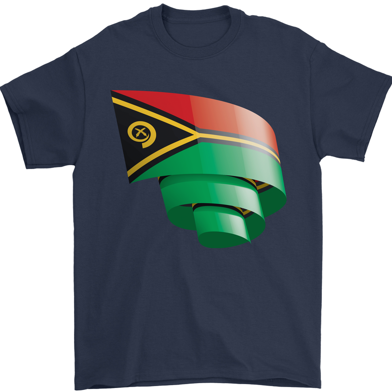 Curled Vanuatu Flag Day Football Mens T-Shirt 100% Cotton Navy Blue