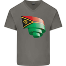 Curled Vanuatu Flag Day Football Mens V-Neck Cotton T-Shirt Charcoal