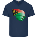 Curled Vanuatu Flag Day Football Mens V-Neck Cotton T-Shirt Navy Blue