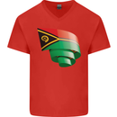 Curled Vanuatu Flag Day Football Mens V-Neck Cotton T-Shirt Red