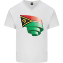 Curled Vanuatu Flag Day Football Mens V-Neck Cotton T-Shirt White