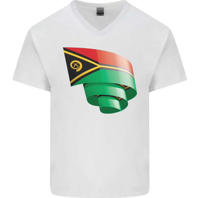 Curled Vanuatu Flag Day Football Mens V-Neck Cotton T-Shirt White