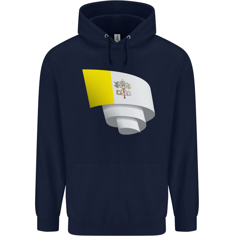 Curled Vatican Flag Childrens Kids Hoodie Navy Blue