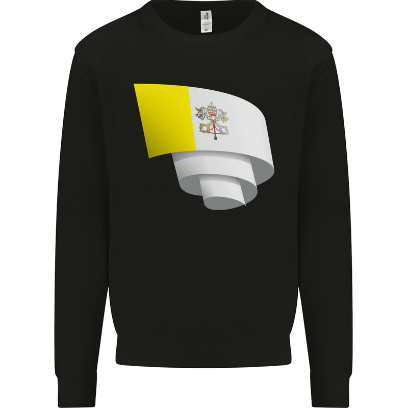 Curled Vatican Flag Kids Sweatshirt Jumper Black