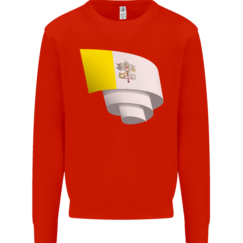 Curled Vatican Flag Kids Sweatshirt Jumper Bright Red