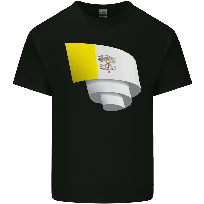 Curled Vatican Flag Mens Cotton T-Shirt Tee Top Black