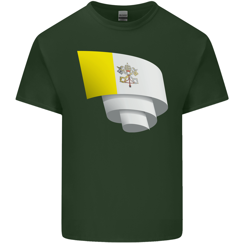 Curled Vatican Flag Mens Cotton T-Shirt Tee Top Forest Green