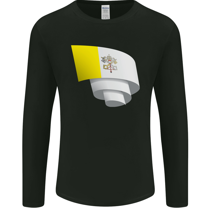 Curled Vatican Flag Mens Long Sleeve T-Shirt Black