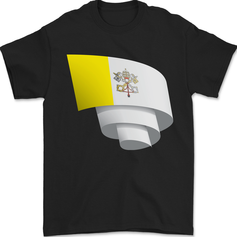 Curled Vatican Flag Mens T-Shirt 100% Cotton Black