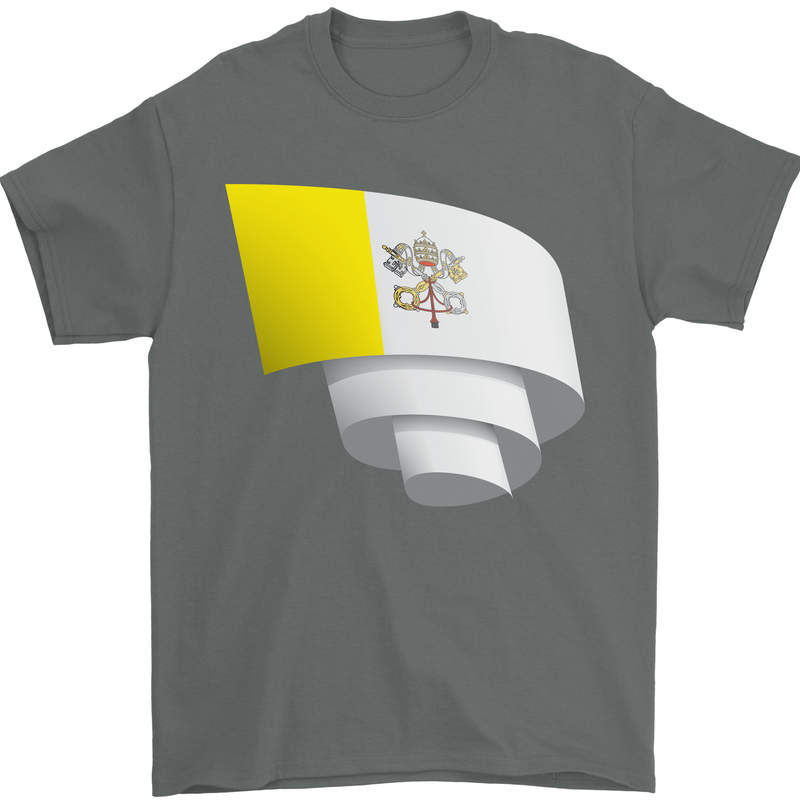 Curled Vatican Flag Mens T-Shirt 100% Cotton Charcoal