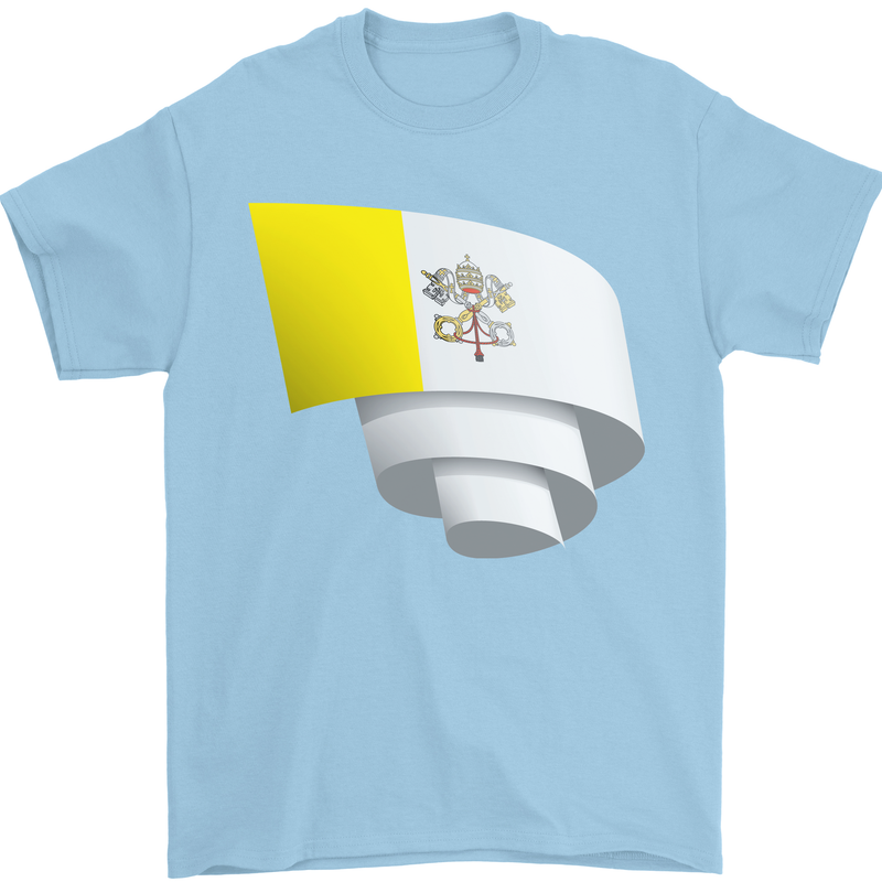 Curled Vatican Flag Mens T-Shirt 100% Cotton Light Blue
