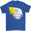 Curled Vatican Flag Mens T-Shirt 100% Cotton Royal Blue