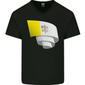 Curled Vatican Flag Mens V-Neck Cotton T-Shirt Black